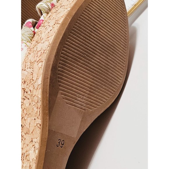H&M Cork Cherry Print Canvas Wedge Heels Size 8 Knot Top Rockabilly - Picture 8 of 10